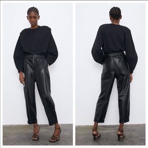 NWT Black Vegan Leather Paperbag Waist Pants